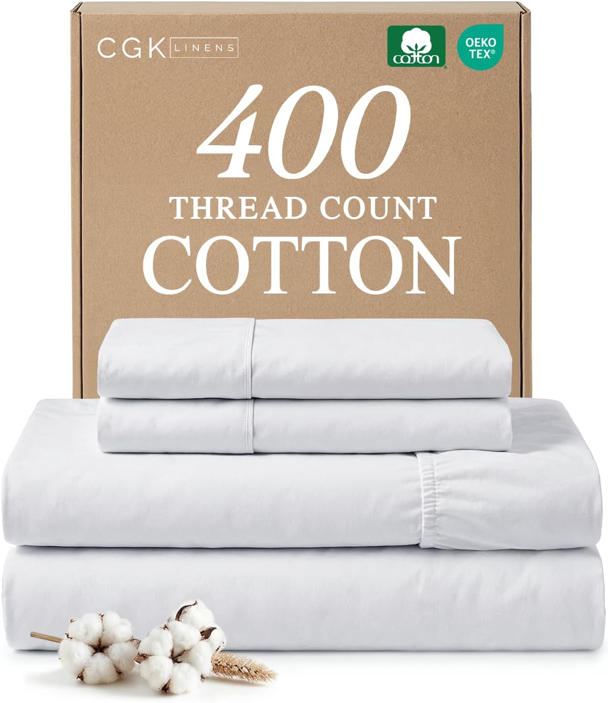 Queen 4 Piece 100% Cotton Sheet Set 400 Thread Count Sateen Weave
