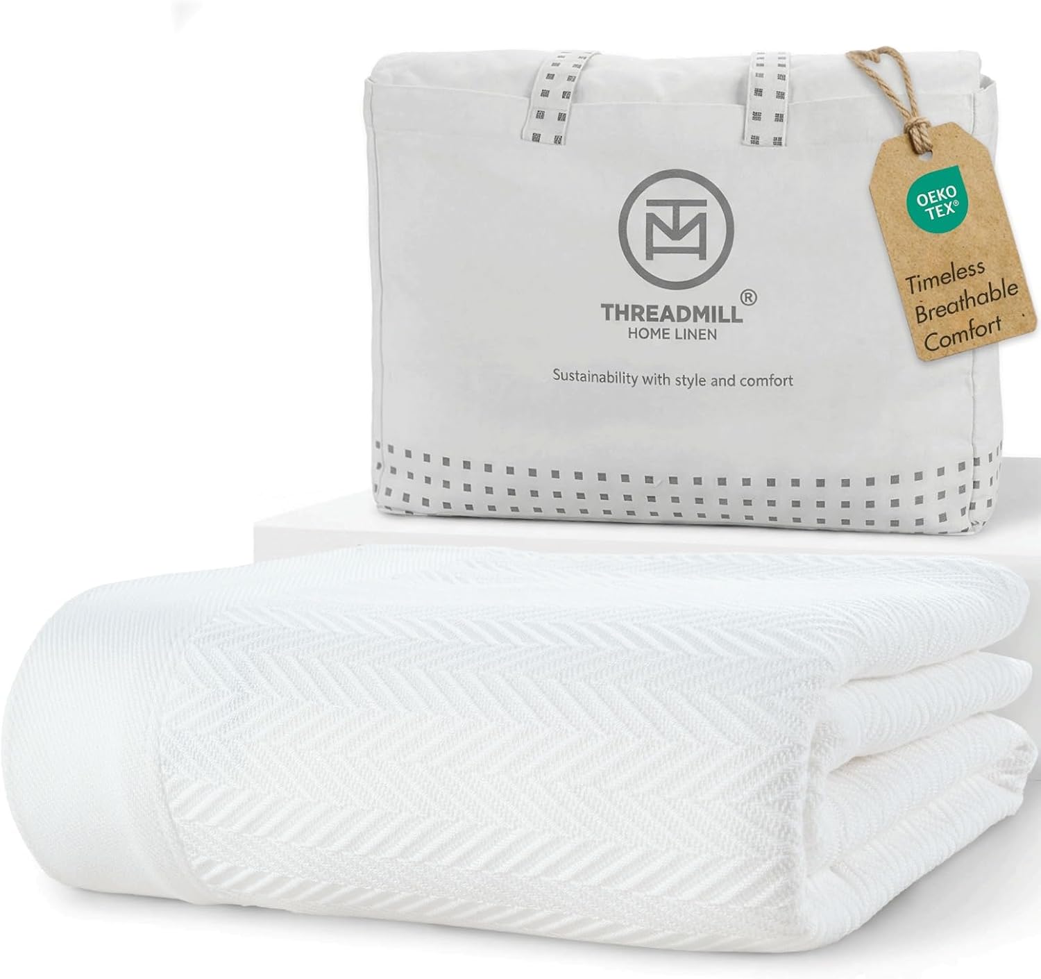 Threadmill Luxury 100% Cotton Queen Herringbone Blanket