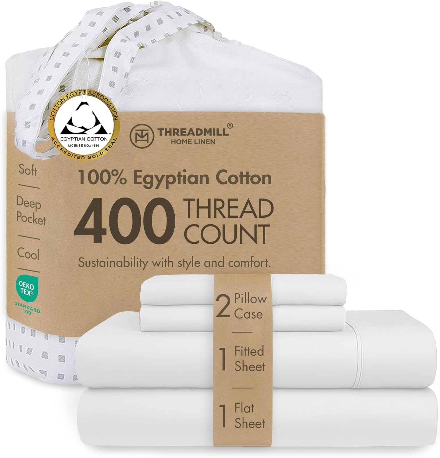 Threadmill 400 Thread Count Egyptian Cotton Queen Sheet Set Sateen